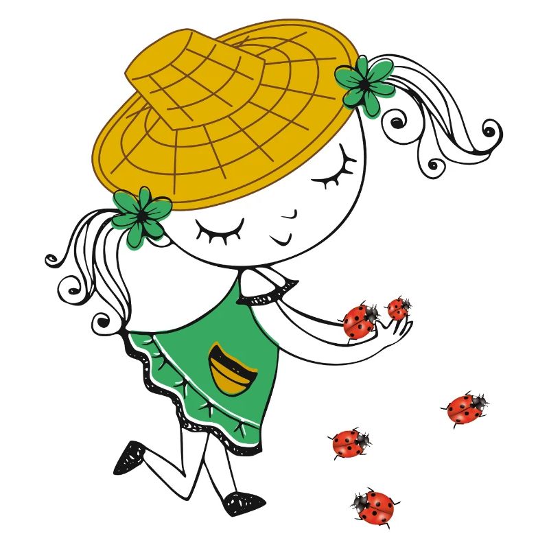 Girl with straw hat and ladybug