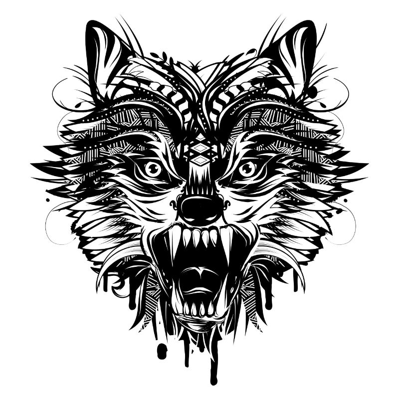 Kopf eines gefährlichen Wolfs ornamental verziert
