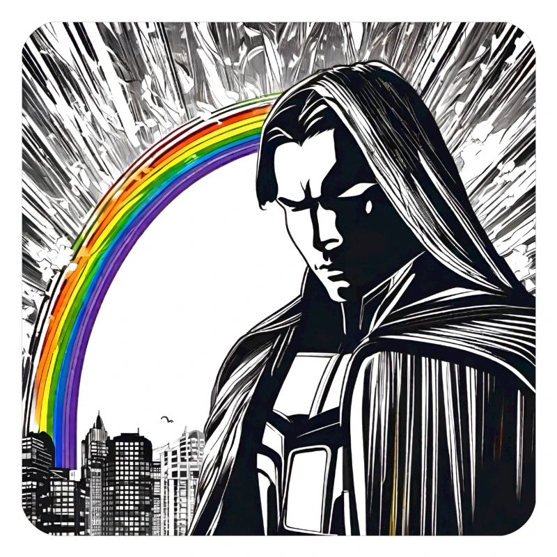 Mann und Regenbogen