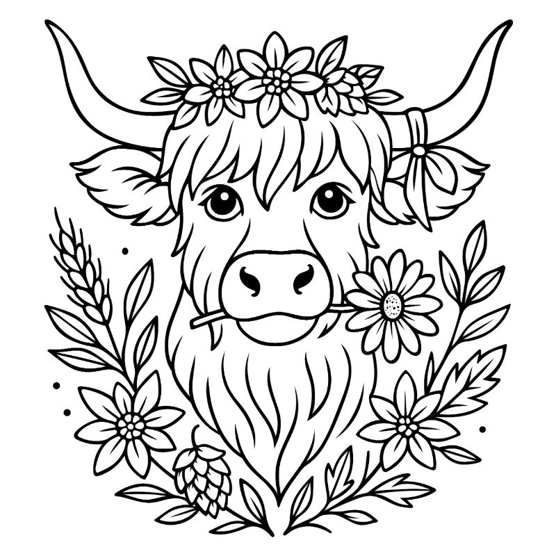 Highland Kuh mit Blumen - Volksfest Design