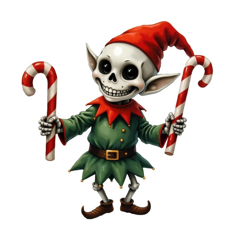 Elfe squelette de Noël avec des bâtons de marche