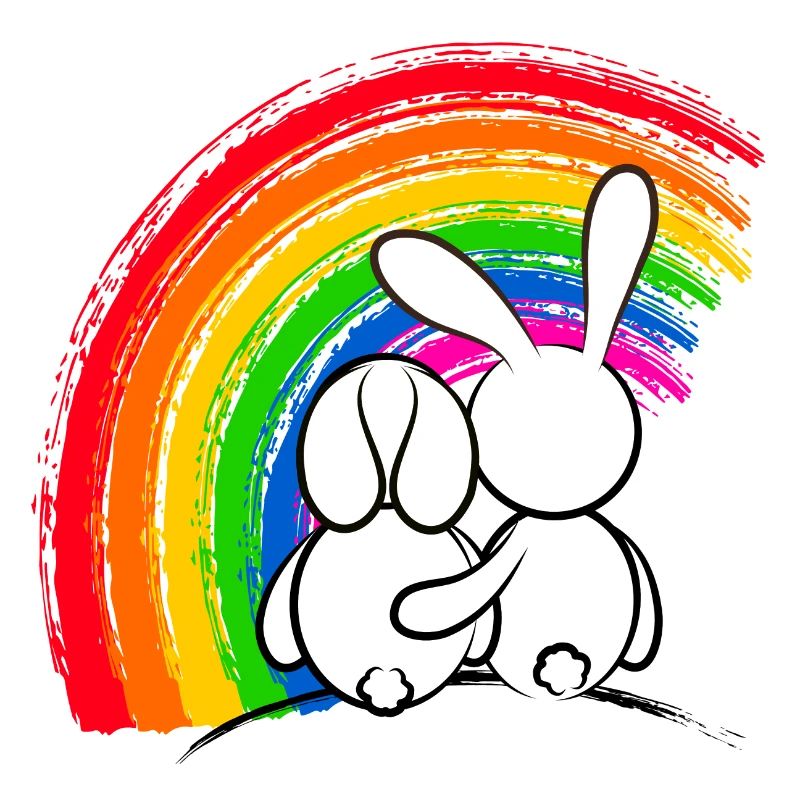Lapins devant la Pride Arc-en-ciel