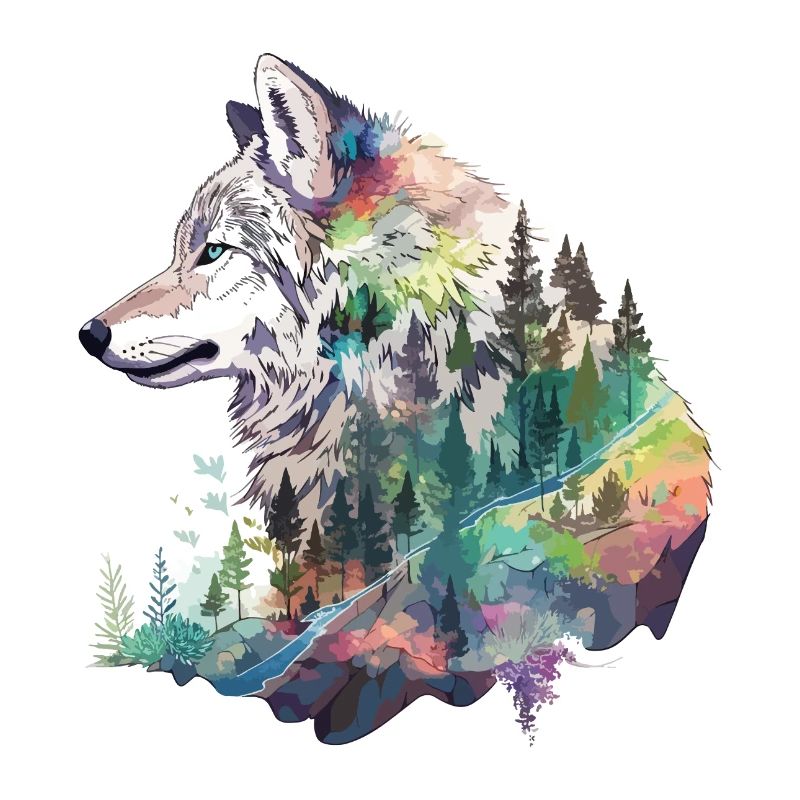 Wolf Wolf’s Head Nature Wilderness Forest Trees Art