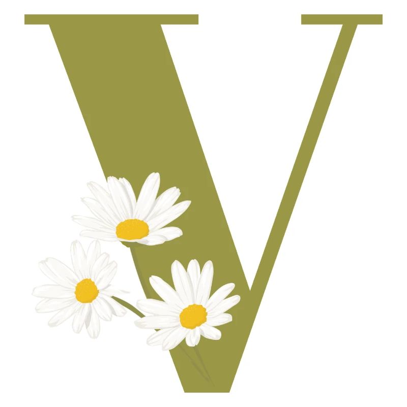 Buchstabe v grüne Gänseblümchen