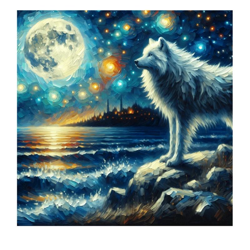 Arctic Wolf Starry Night