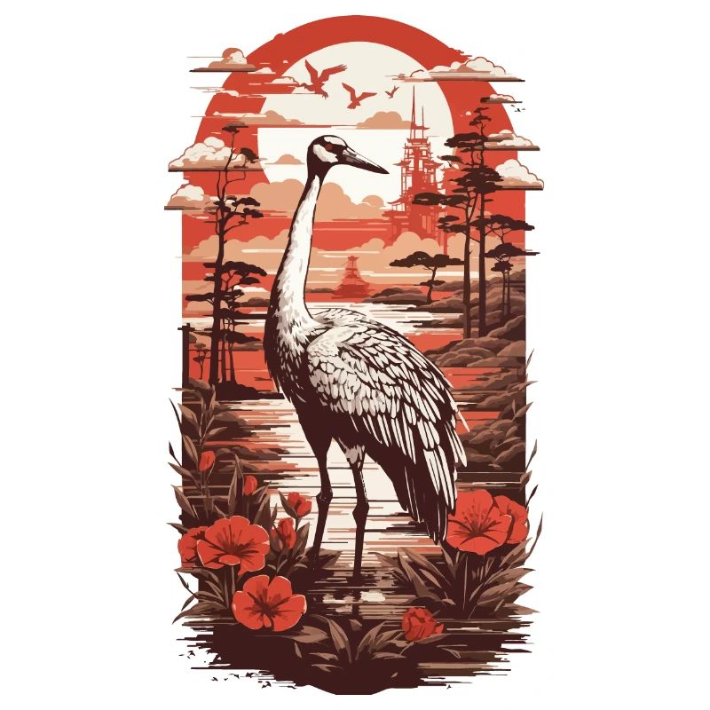 Vintage Crane Japan's Elegance Bird Retro Design