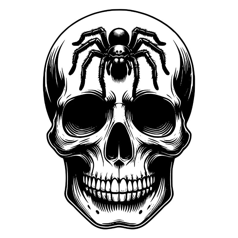 Skull with large spider on the forehead