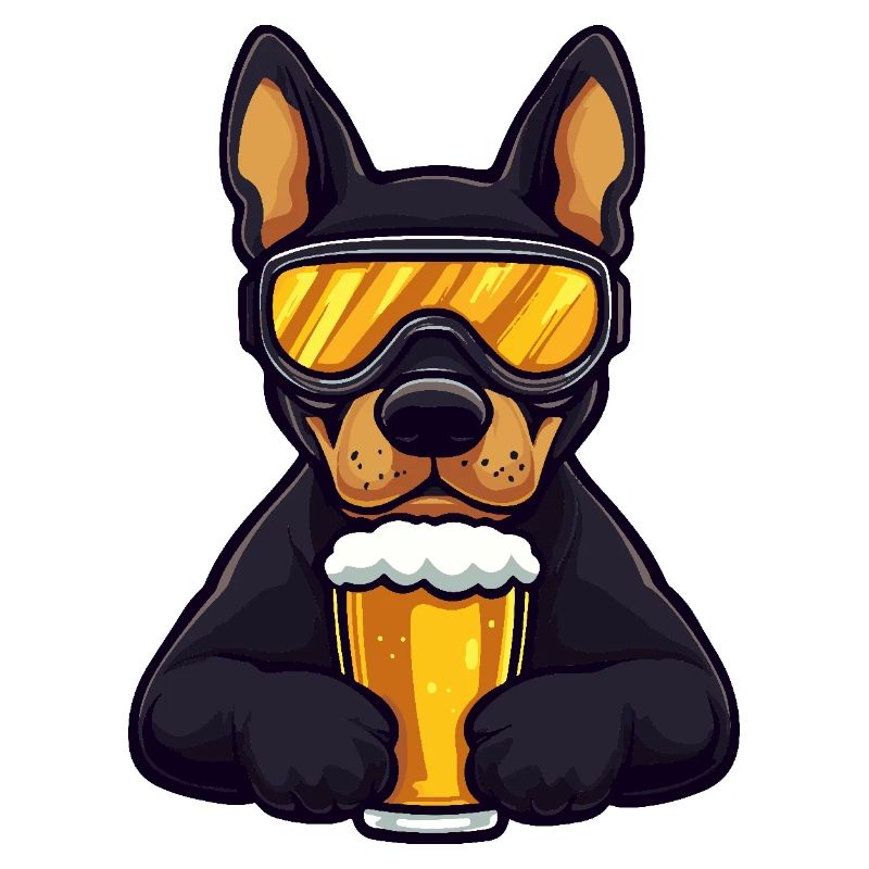 Dobermann Hund Apres Ski Bier