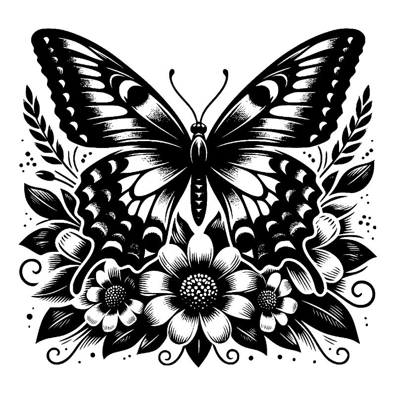 Design élégant de papillon de la nature avec des fleurs