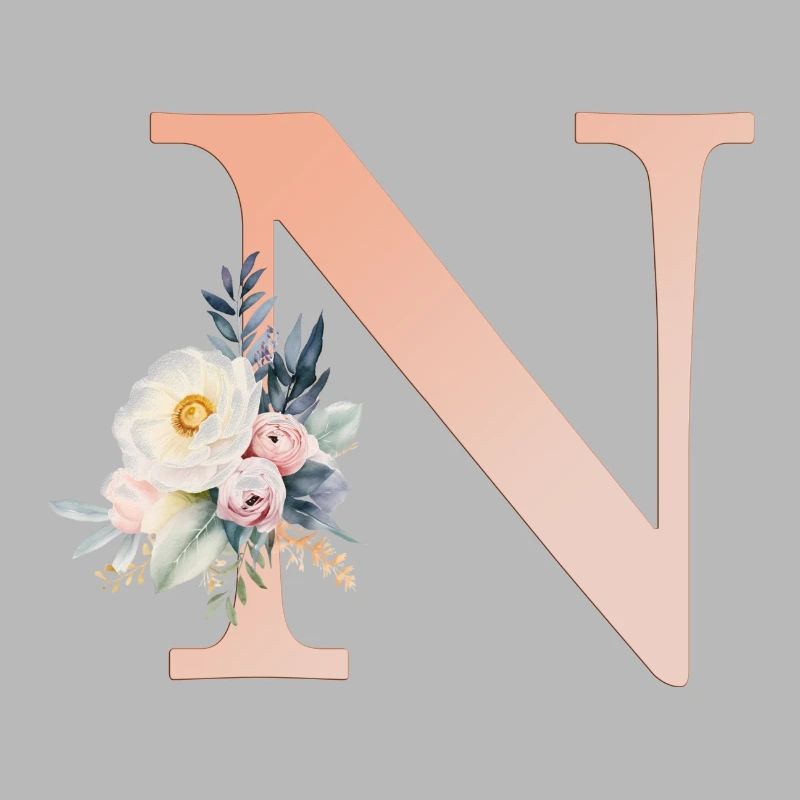 N Monogram, Floral, Boho