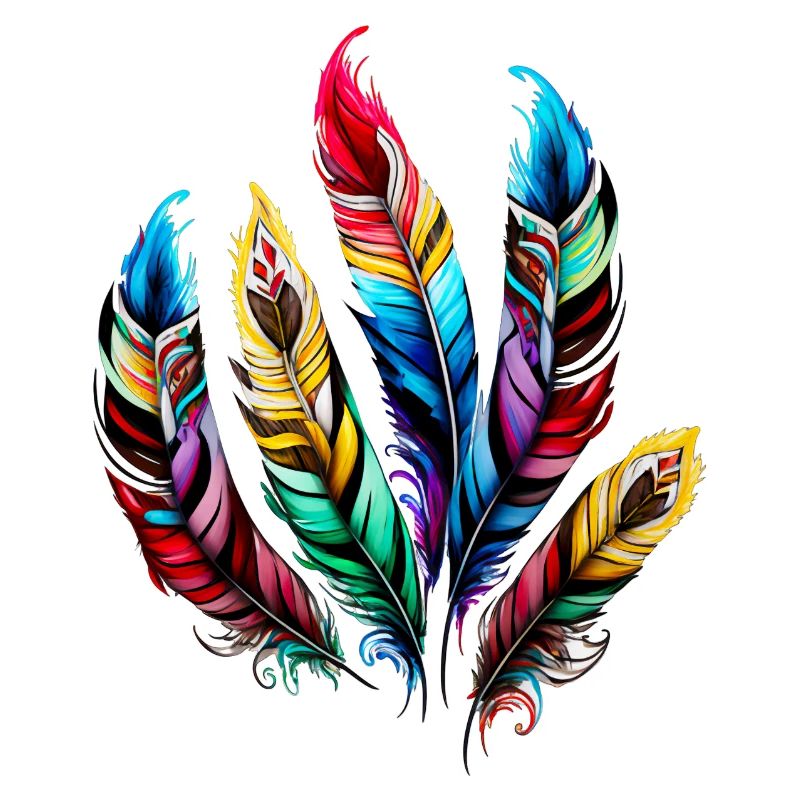 Colorful Feathers Boho Ethno Style Pattern Tribal Retro