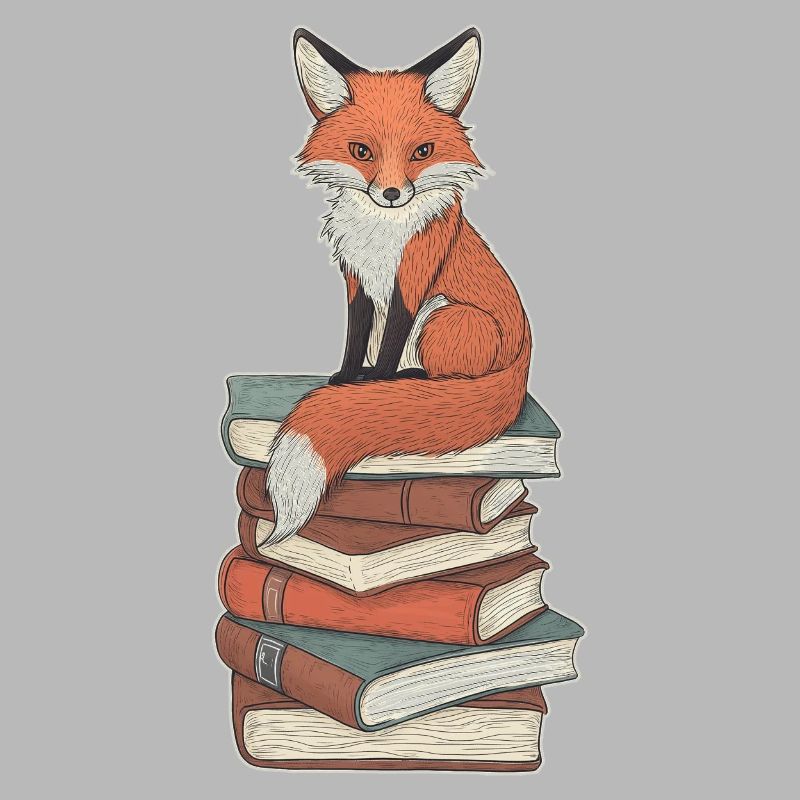 Fox on stack of books