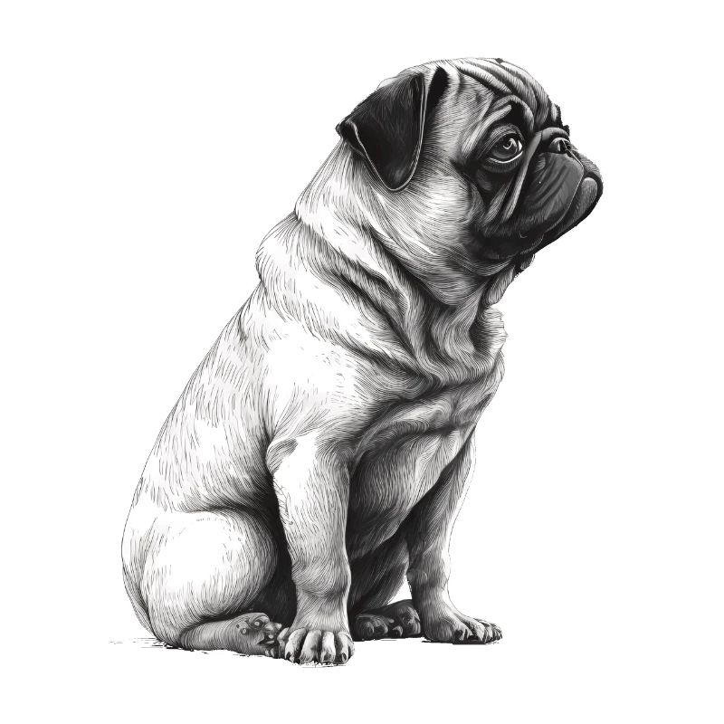 Pug stencil design white and black