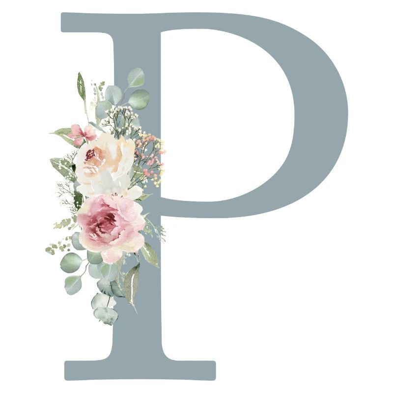 P| Monogramm | Eukalyptus-Pastell-Blumen-Blau