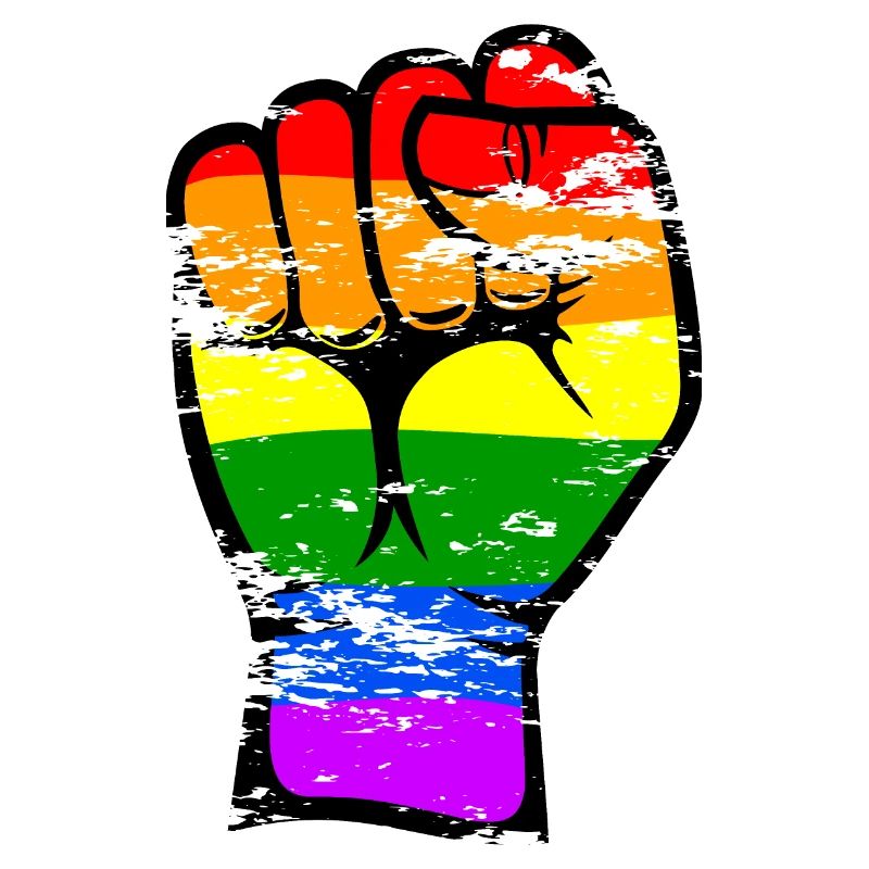 Symbole de poing de la main de drapeau de couleur arc-en-ciel utilisé