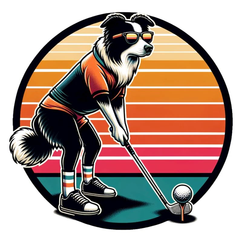Funny border collie golfer on the golf course