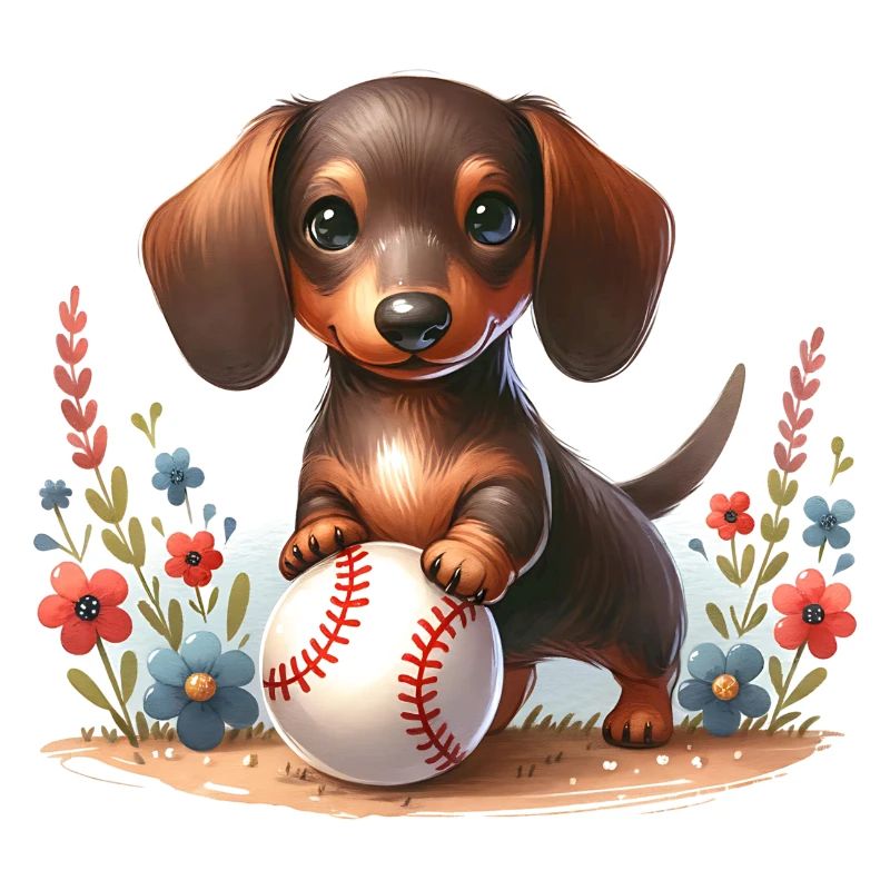 Teckel mignon avec humour de baseball