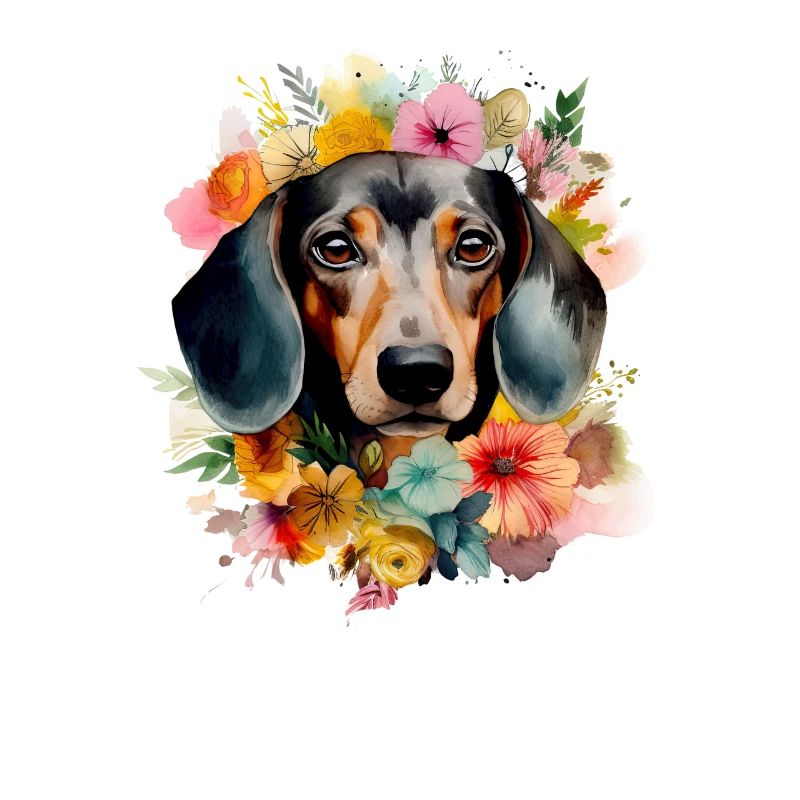 Teckel Chien Teckel Aquarelle Art Fleurs