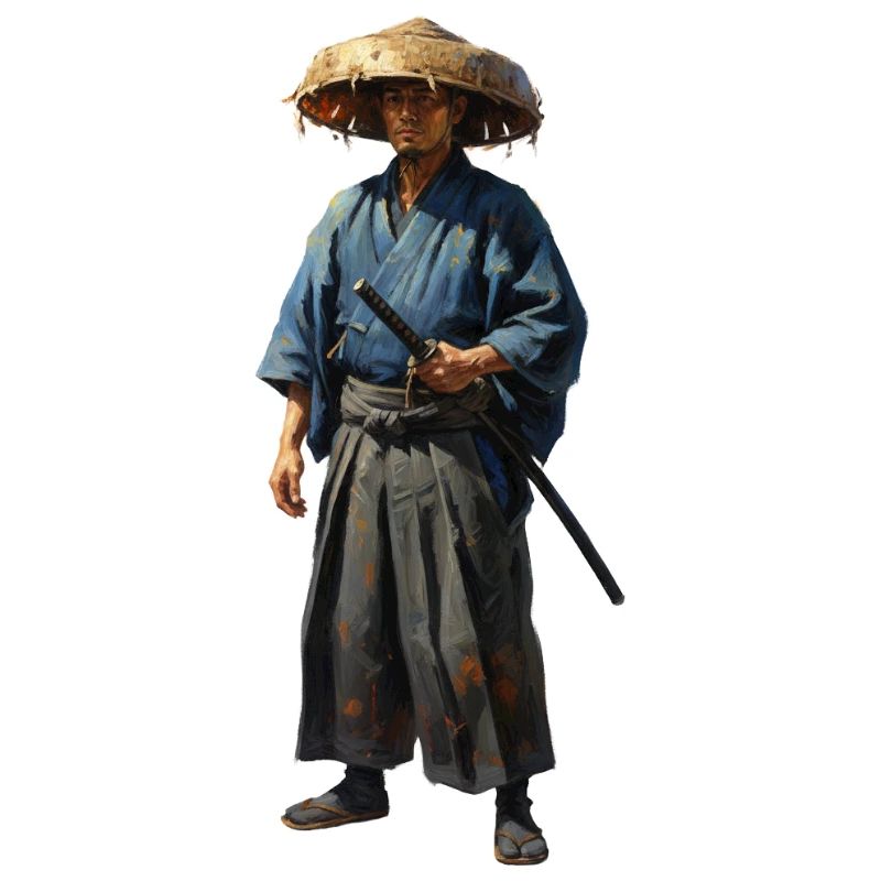 Samurai Warrior with Straw Hat Realistic