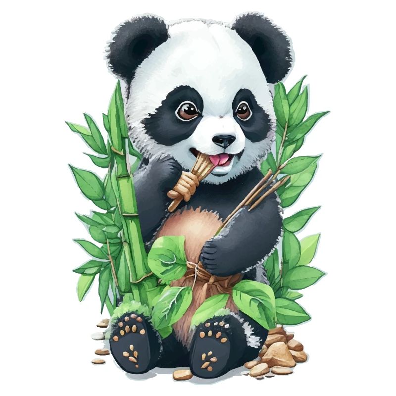 Panda bear eats bamboo