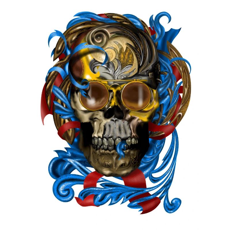 Barock Skull mit Blau Bändern