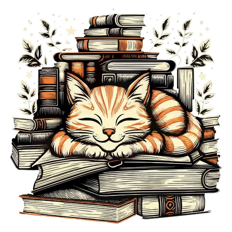 GEMÜTLICHE KATZE, DIE EIN NICKERCHEN AUF BÜCHERN MACHT