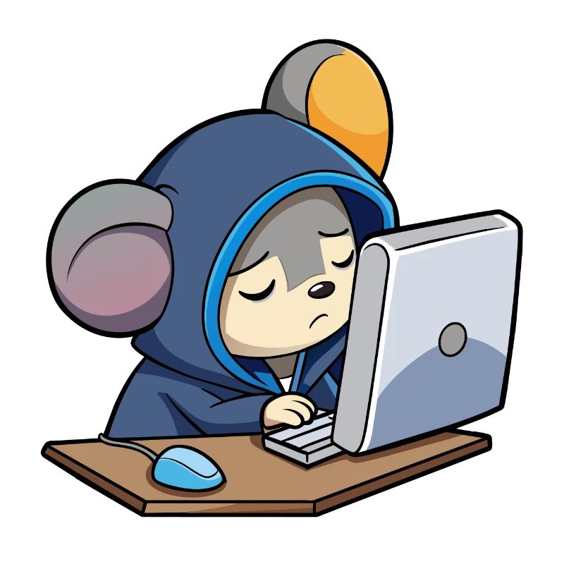 Une souris pirate mignonne dort dans un sweat à capuche devant le PC