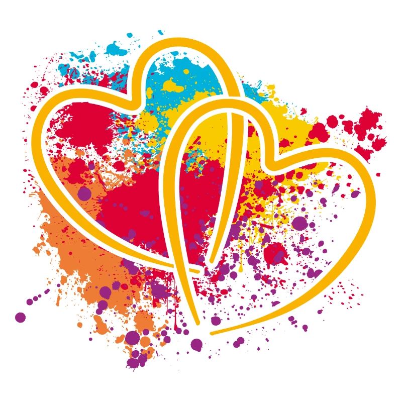 Deux cœurs entrelacés sur des éclaboussures de couleur