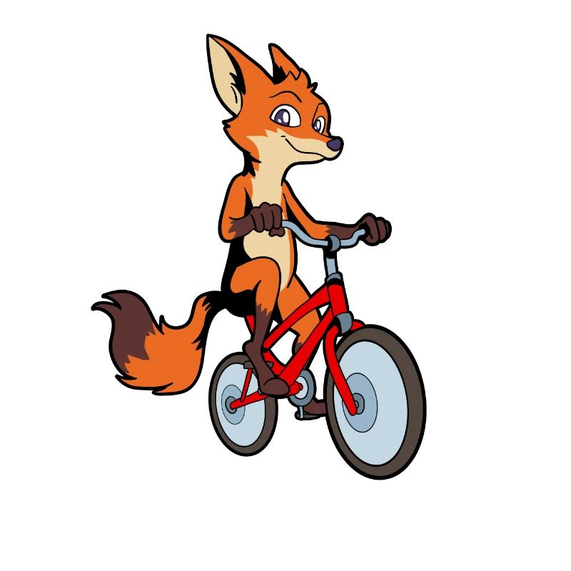 Comic Fuchs rides a bicycle