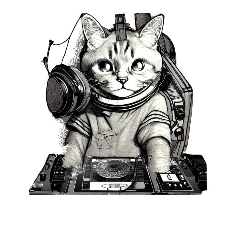 DJ cat avec table de mixage