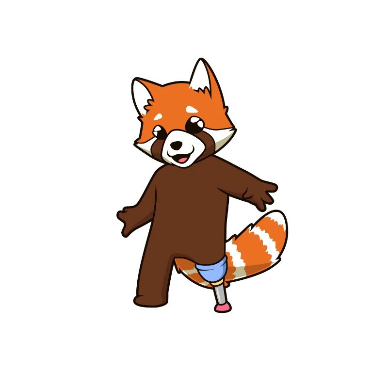Red panda with prosthetic leg