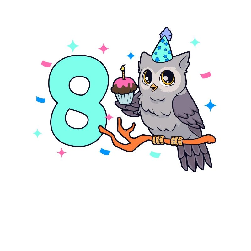 Mit Eule - Kinder Geburtstag 8 Jahre
