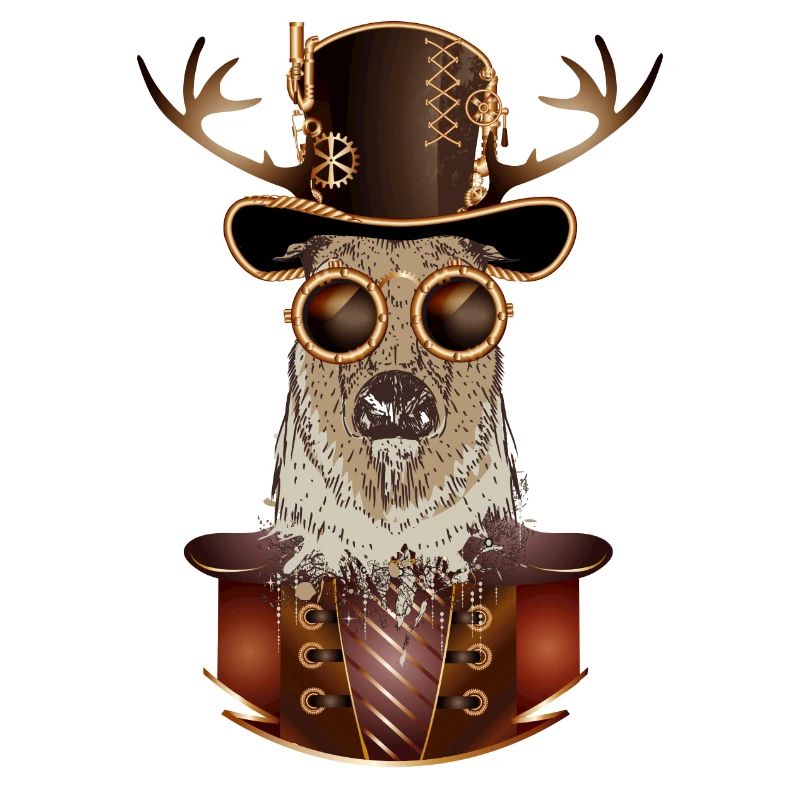 Steampunk deer with cylinder hat and glasses