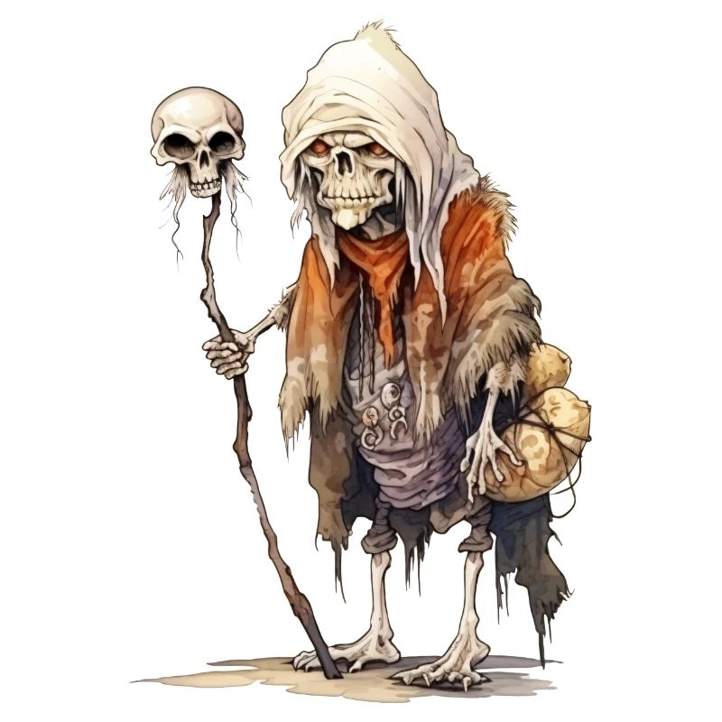 Knochiger Magier mit Schädelstab – Fantasy