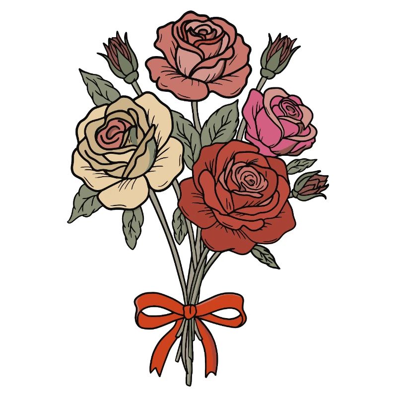 Bouquet de roses romantique classique avec ruban rouge