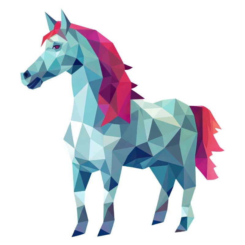 Cheval blanc en design d’art polygonal rose