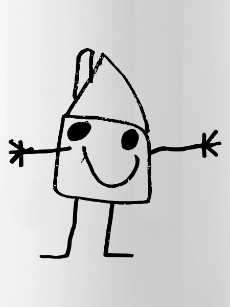 Funny children's drawing of house with a smile