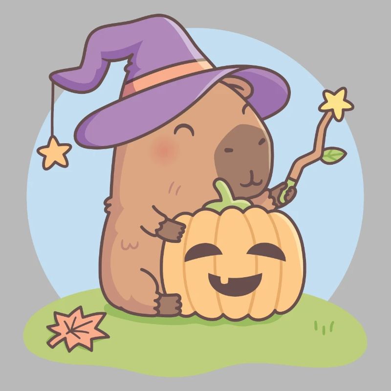 Süße Capybara Zauberer mit Jack O Laterne