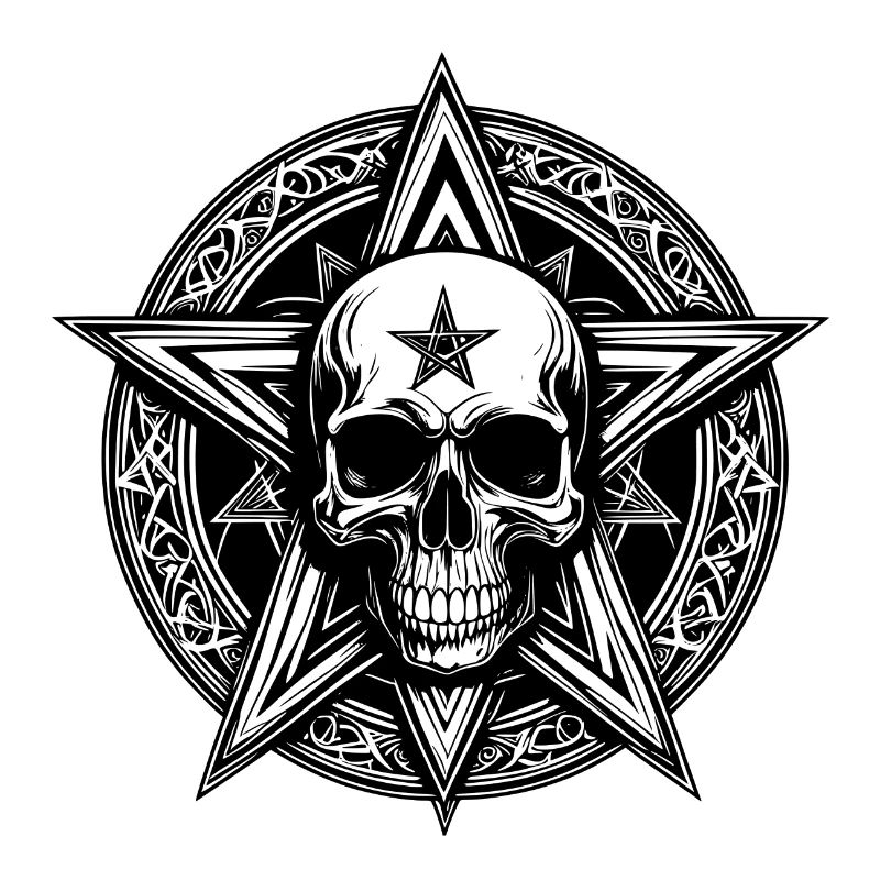 Skull with pentagram as line drawing