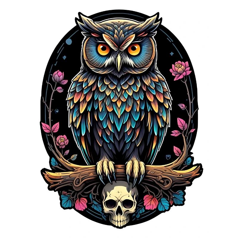 Dekorative bunte Eule mit Schädel