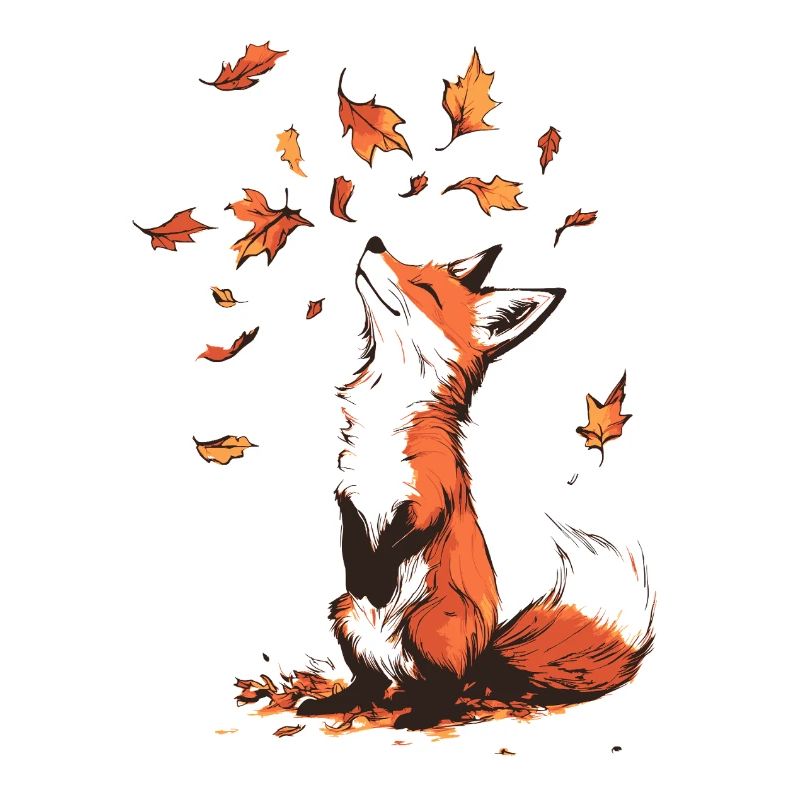 Fox playing with autumn leaves