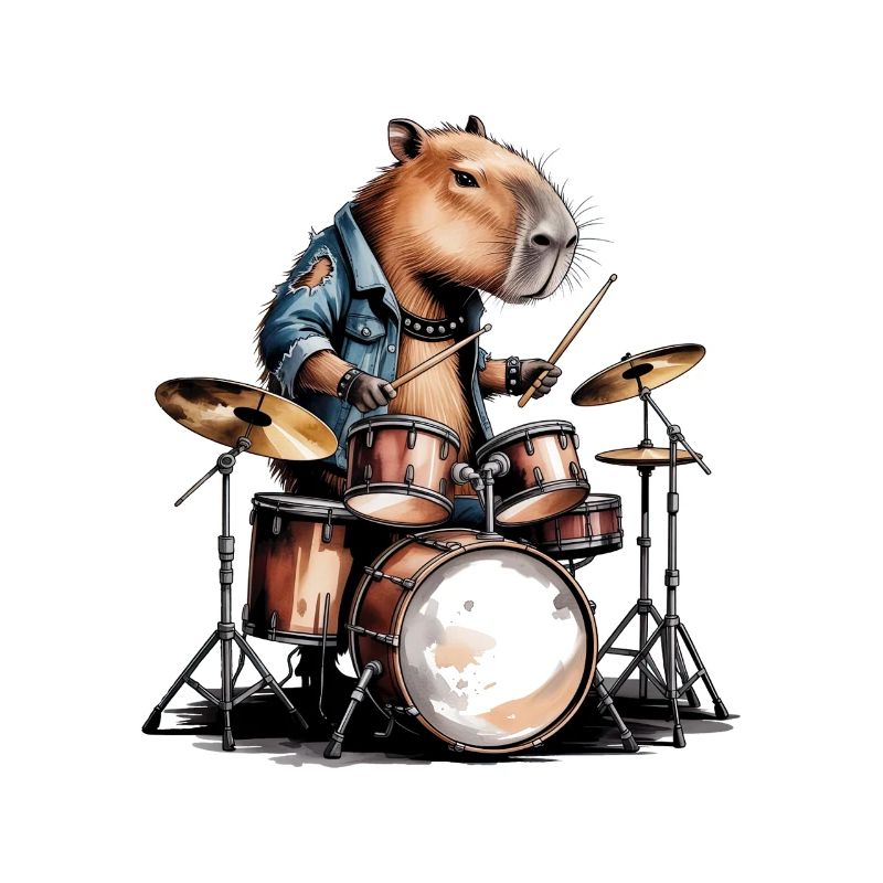 Cool Capybara jouant de la batterie