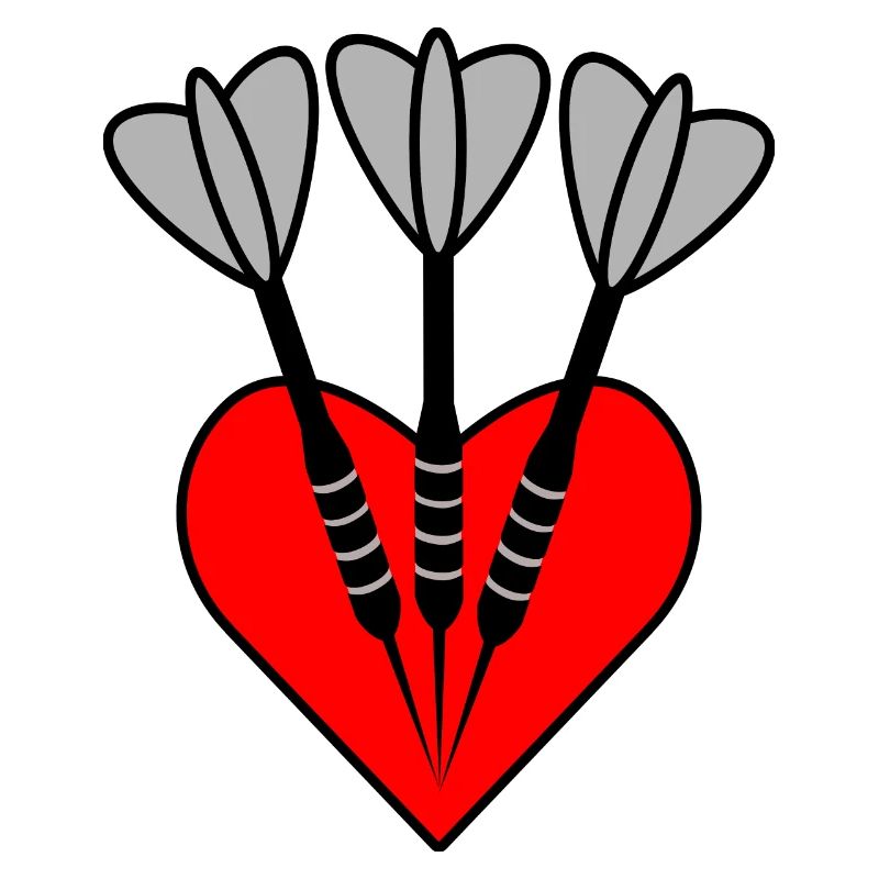 3 fléchettes dans un coeur rouge