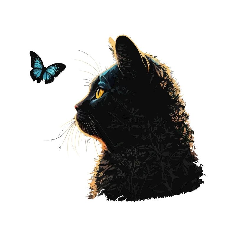 Katze und Blauer Schmetterling