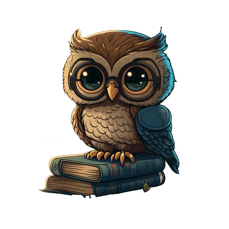 Eule liest immer gerne Bücher