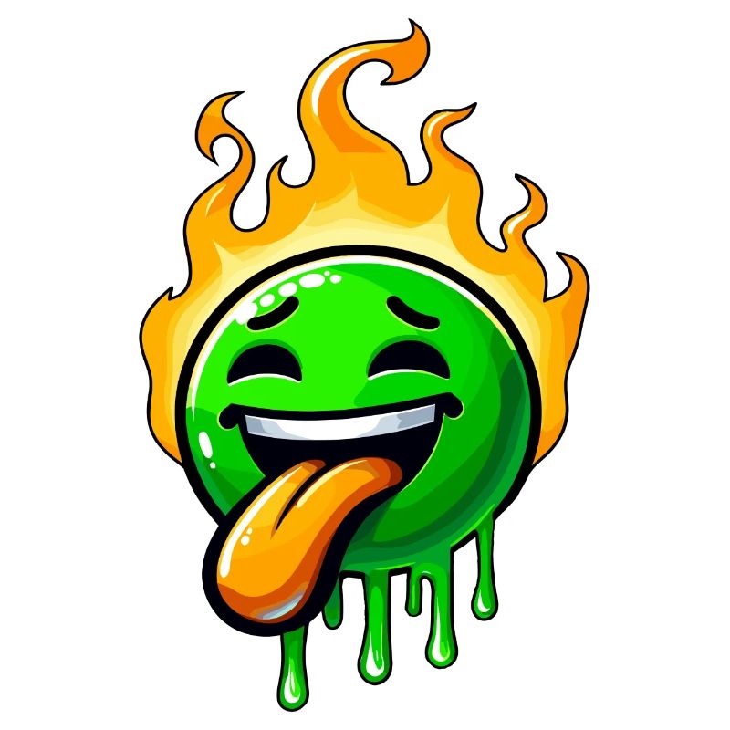 Funny Green Smiley with Fire