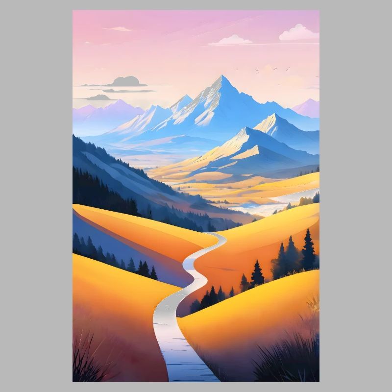 Panoramic view: Mountain path into the evening