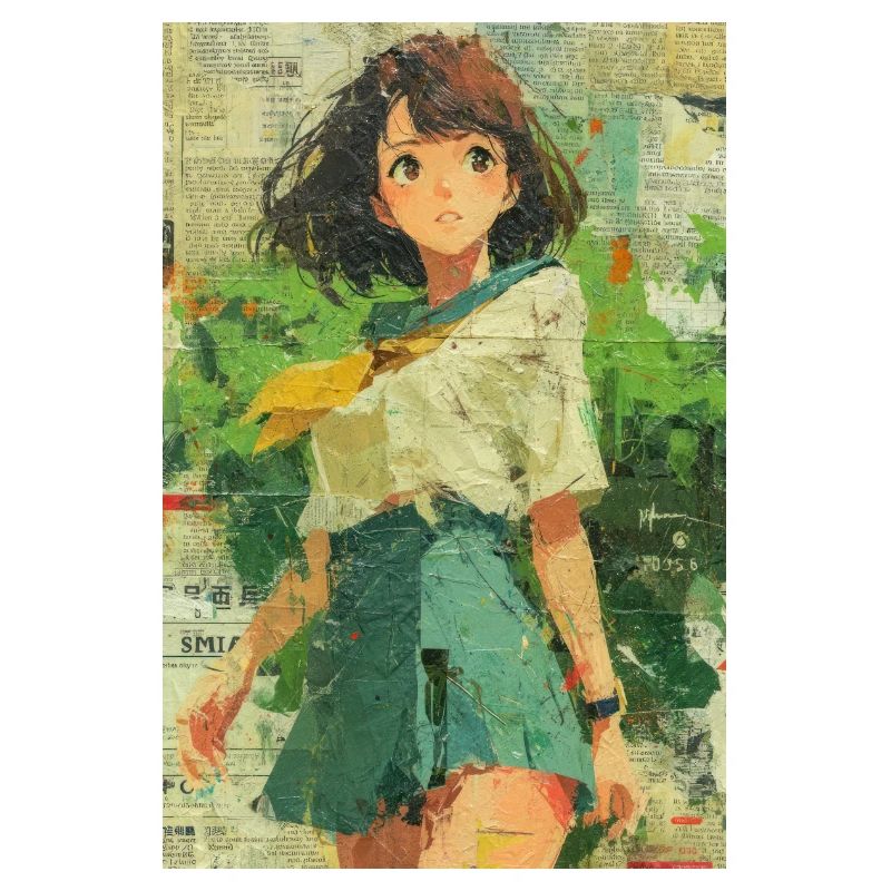 Texturierte Anime Mädchen Collage Kunst