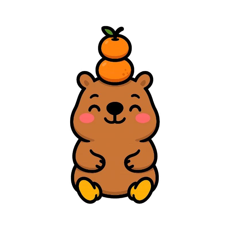 Capybara with tangerine on the head