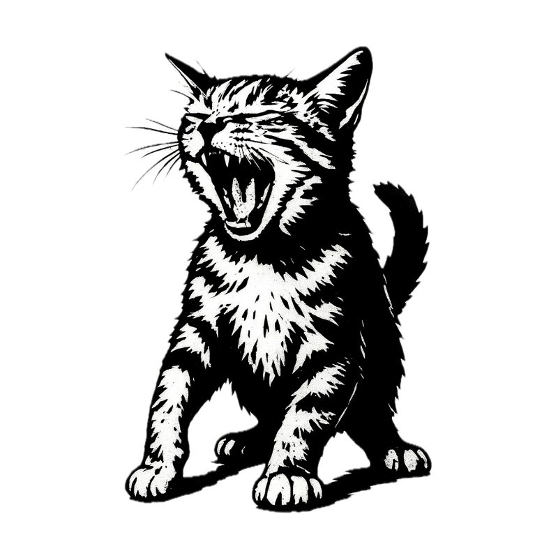 Angry Black Cat Line Drawing